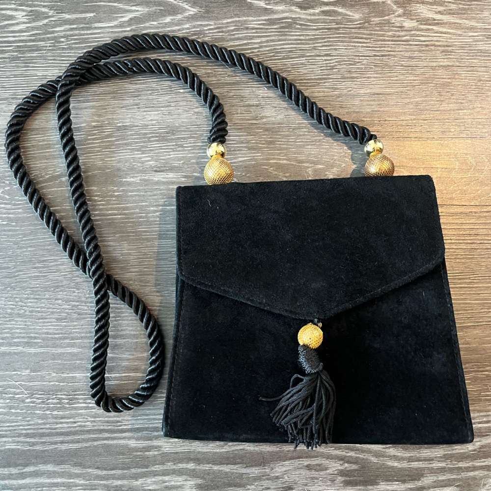 Suede Evening Bag | Black with Gold Accents